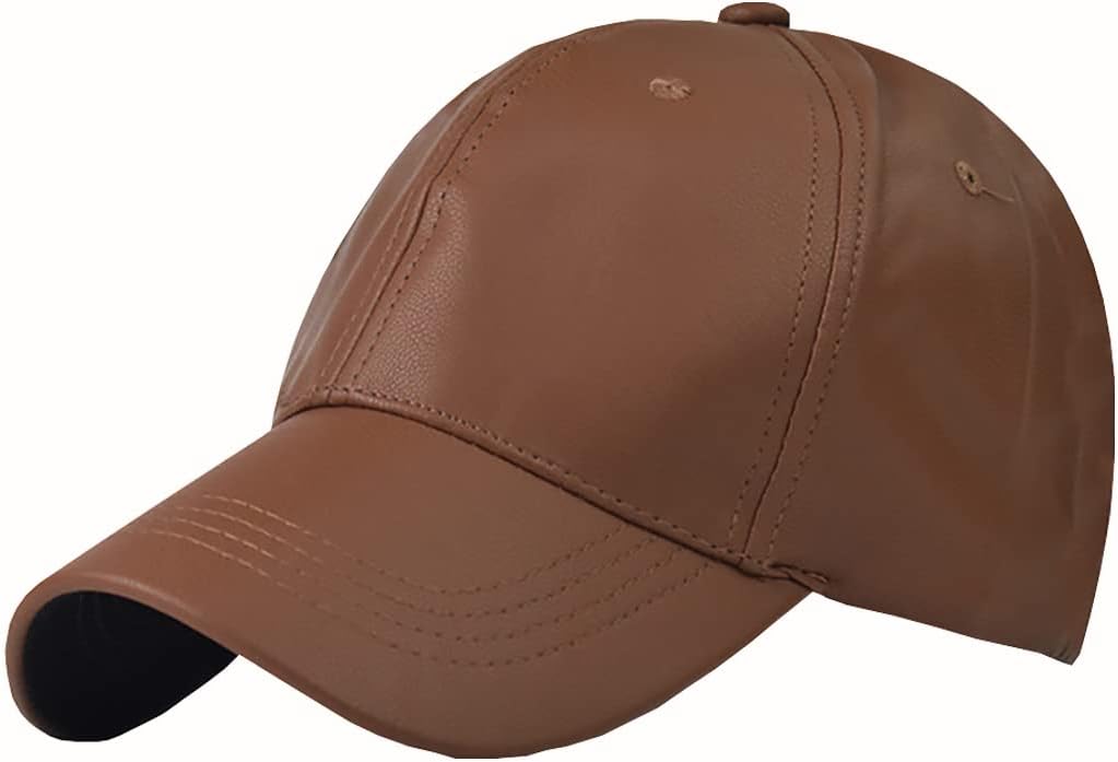 Adjustable Solid-Color Leather Baseball Cap