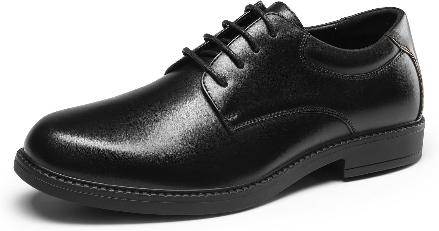 Men's Non Slip Work Shoes with Grooved Rubber Outsole and PU Upper
