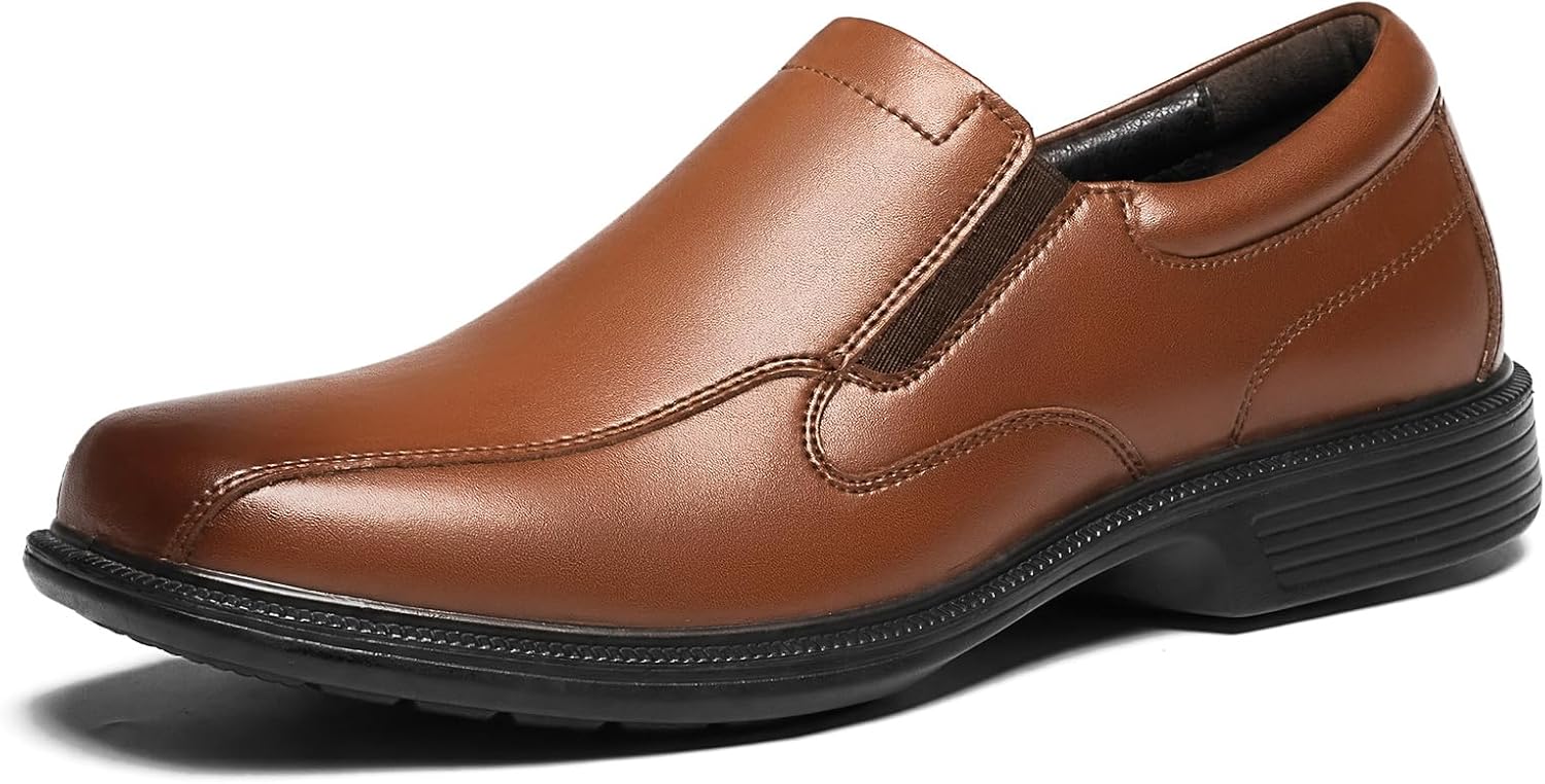 Men's Slip On Dress Shoes with Genuine Leather Upper and Stretch Gore